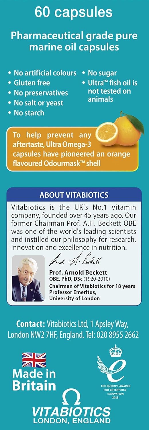 Vitabiotics Ultra Omega-3 Fish Oils Capsules with DHA EPA Nutritional Supplements for Heart Brain and Eye Vision - Image 3