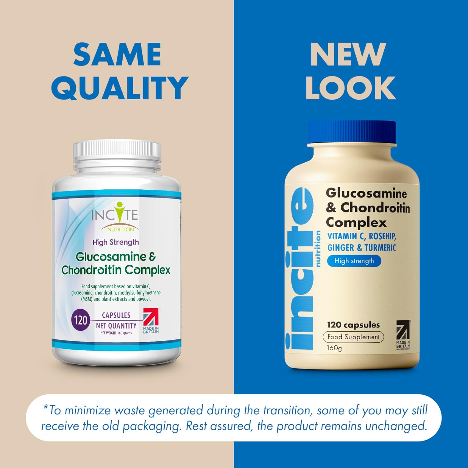 Glucosamine and Chondroitin High Strength Complex with MSM, Vitamin C, Ginger, Rosehip & Turmeric - 120 Premium Capsules Joint Care Supplements Made in The UK by Incite Nutrition (Copy) - Image 4